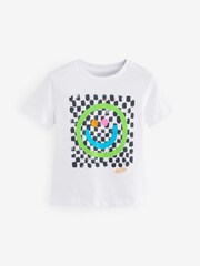 White Smile Check Box Short Sleeve 100% Cotton T-Shirt - Image 1 of 1
