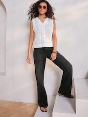 Black Relaxed Bootcut 100% Cotton Jeans - Image 1 of 7