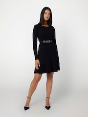Guess Paige Ribbed Pleated Black Sweater Dress - Image 1 of 7