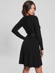 Guess Paige Ribbed Pleated Black Sweater Dress - Image 6 of 7