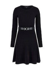 Guess Paige Ribbed Pleated Black Sweater Dress - Image 7 of 7