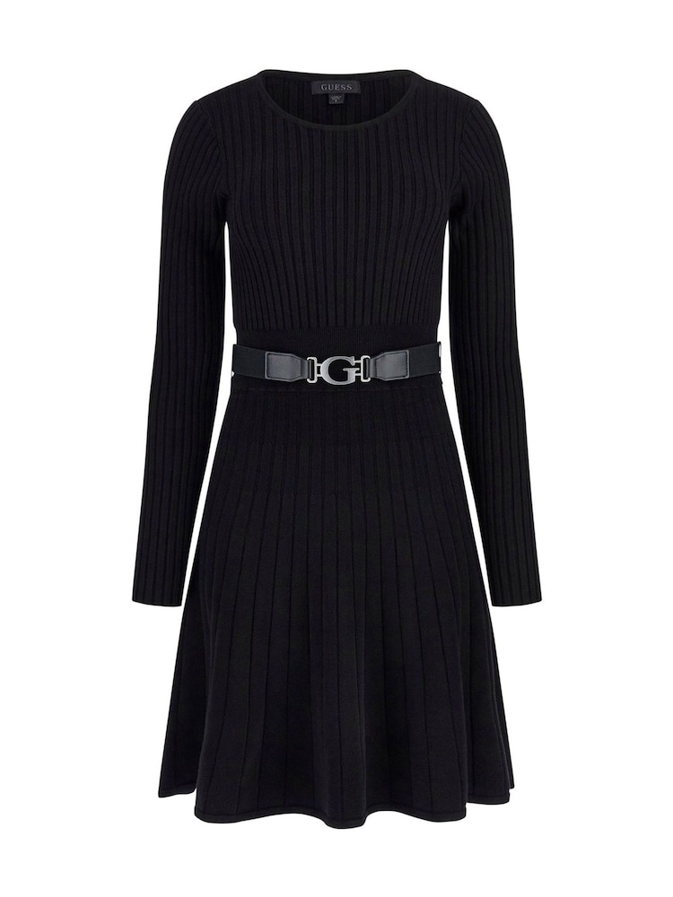 Guess Paige Ribbed Pleated Black Sweater Dress - Image 7 of 7