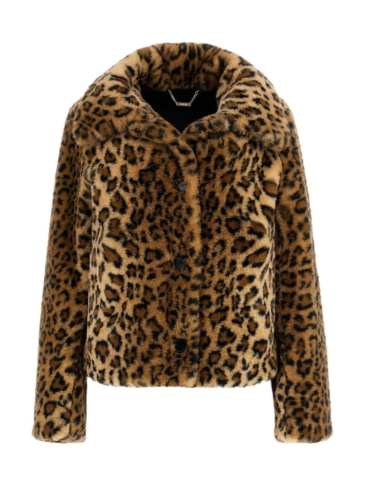 Guess Leopard Print Cecile Faux Fur Jacket - Image 1 of 4