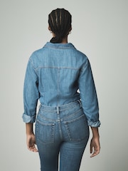 Mittelblau - Fuller Bust Waist Cinch 100% Cotton Shirt - Image 3 of 8