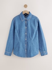 Mittelblau - Fuller Bust Waist Cinch 100% Cotton Shirt - Image 5 of 8