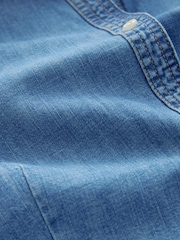 Mittelblau - Fuller Bust Waist Cinch 100% Cotton Shirt - Image 6 of 8