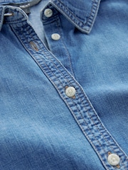 Mittelblau - Fuller Bust Waist Cinch 100% Cotton Shirt - Image 7 of 8
