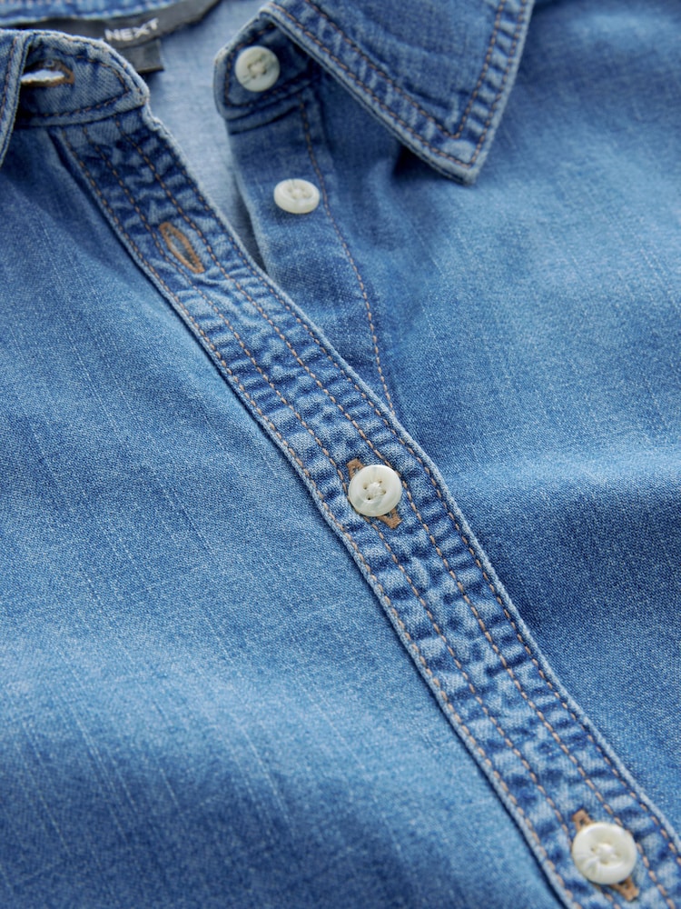 Mittelblau - Fuller Bust Waist Cinch 100% Cotton Shirt - Image 7 of 8