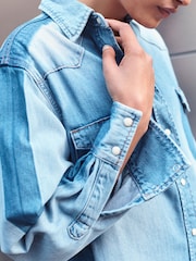 Azul medio con patchwork - Oversize Denim 100% Cotton Shirt - Imagen 4 de 9