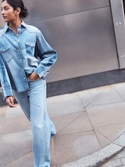 Azul medio con patchwork - Oversize Denim 100% Cotton Shirt - Imagen 6 de 9