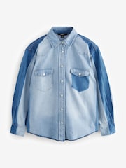 Azul medio con patchwork - Oversize Denim 100% Cotton Shirt - Imagen 7 de 9