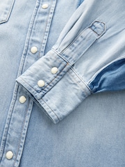 Azul medio con patchwork - Oversize Denim 100% Cotton Shirt - Imagen 9 de 9