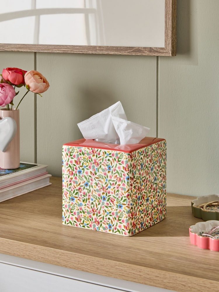 Pink Bright Floral Tissue Box - Image 1 of 1