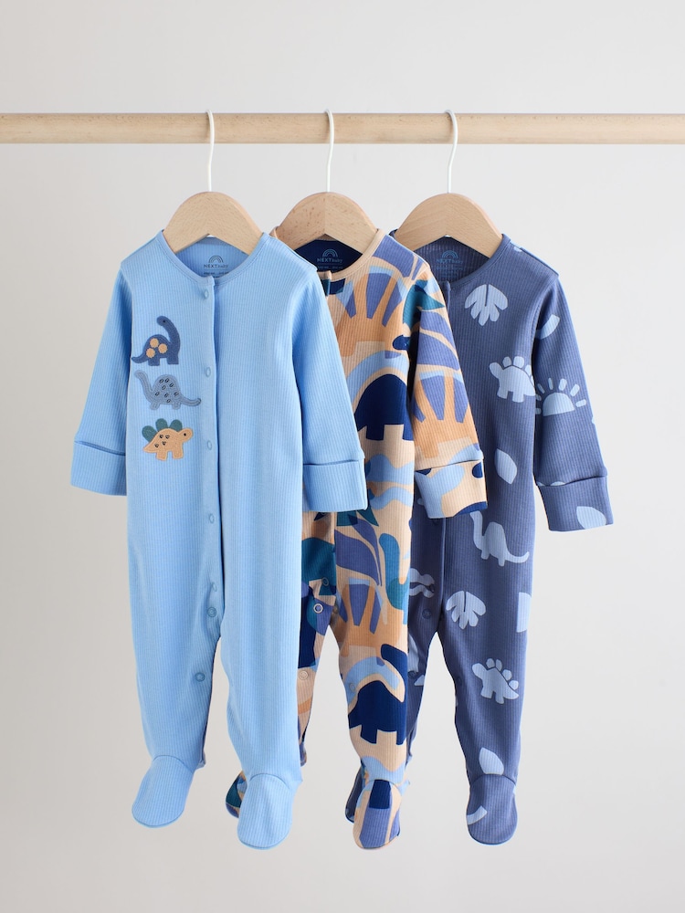 Blue Cement Baby Embroidered Sleepsuits 3 Pack - Image 1 of 12