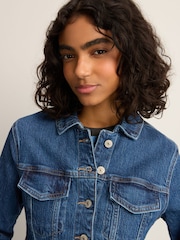 Dark Blue Fitted Denim Jacket - Image 4 of 9
