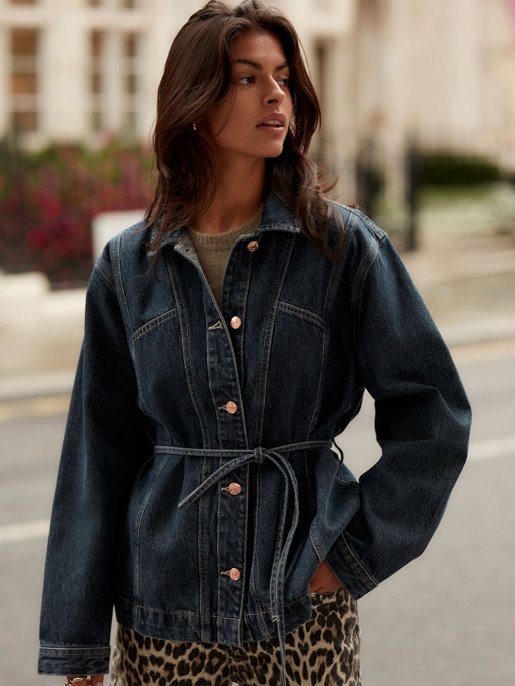 Dark Blue Belted Denim 100% Cotton Jacket - Image 1 of 6