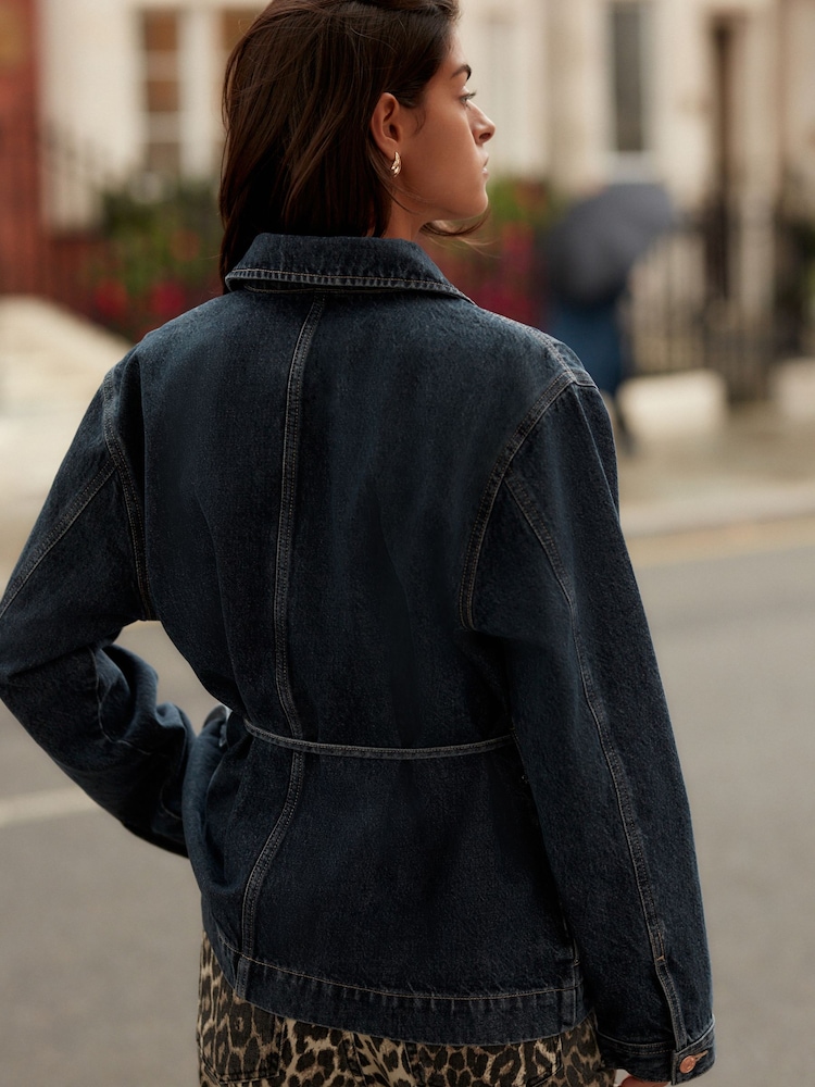 bleu foncé - Ceinturé Denim 100% Coton Veste - Image 3 of 6