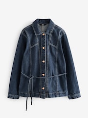 Dark Blue Belted Denim 100% Cotton Jacket - Image 4 of 6