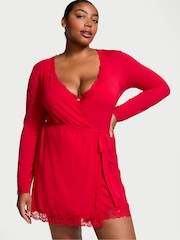Victoria's Secret Lipstick Red Modal Lace Trim Robe - Image 1 of 3