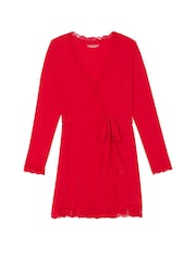 Victoria's Secret Lipstick Red Modal Lace Trim Robe - Image 3 of 3