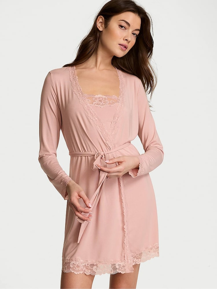 Victoria's Secret Pink Zinc Modal Lace Trim Robe - Image 1 of 4