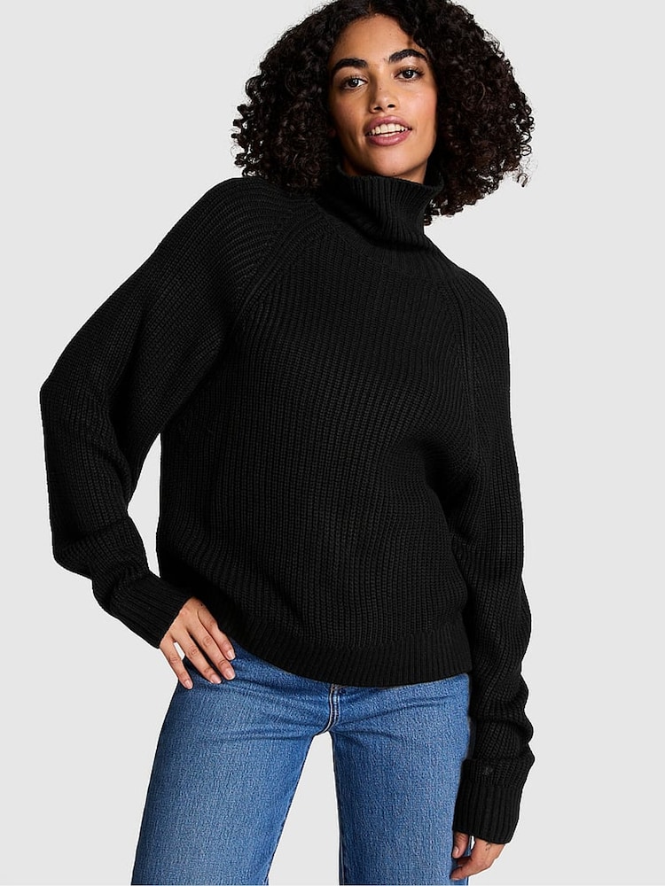 Victoria's Secret PINK Black Turtleneck Knitted Jumper - Image 1 of 4