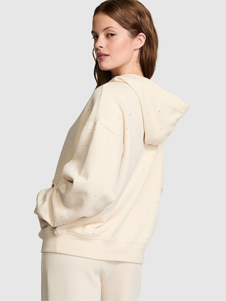 Victoria's Secret PINK White Shell Zip Up Diamante Fleece Hoodie - Image 2 of 4