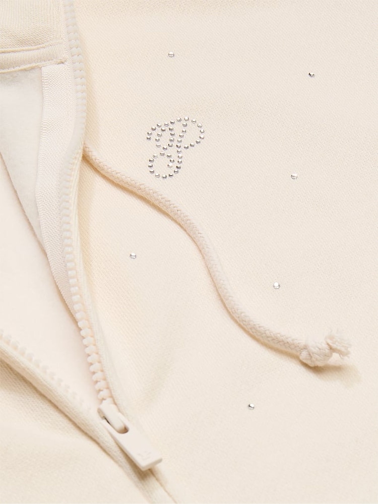 Victoria's Secret PINK White Shell Zip Up Diamante Fleece Hoodie - Image 4 of 4
