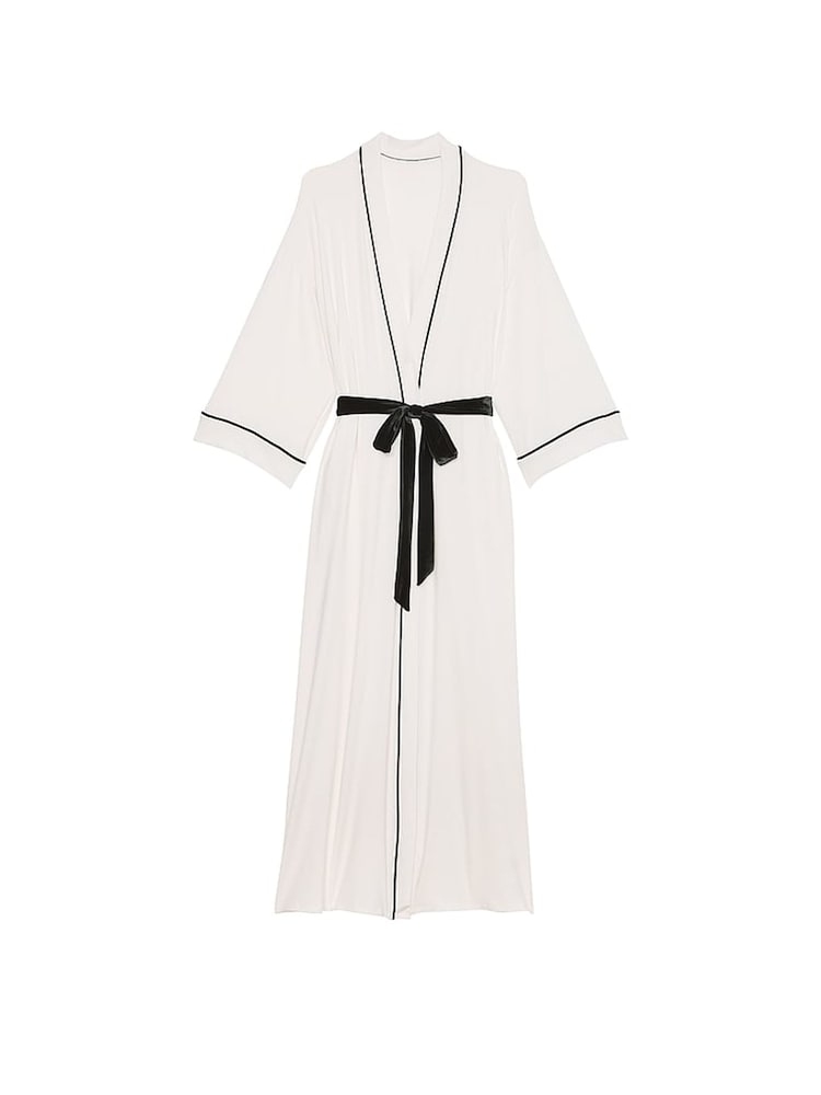 Victoria's Secret Coconut White Modal Soft Velvet Trim Maxi Robe - Image 3 of 3
