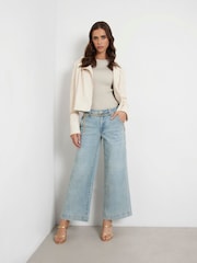 Guess JEANS Blugi Lejer Albastru Zoya Wide Leg - Imaginea 3 din 4