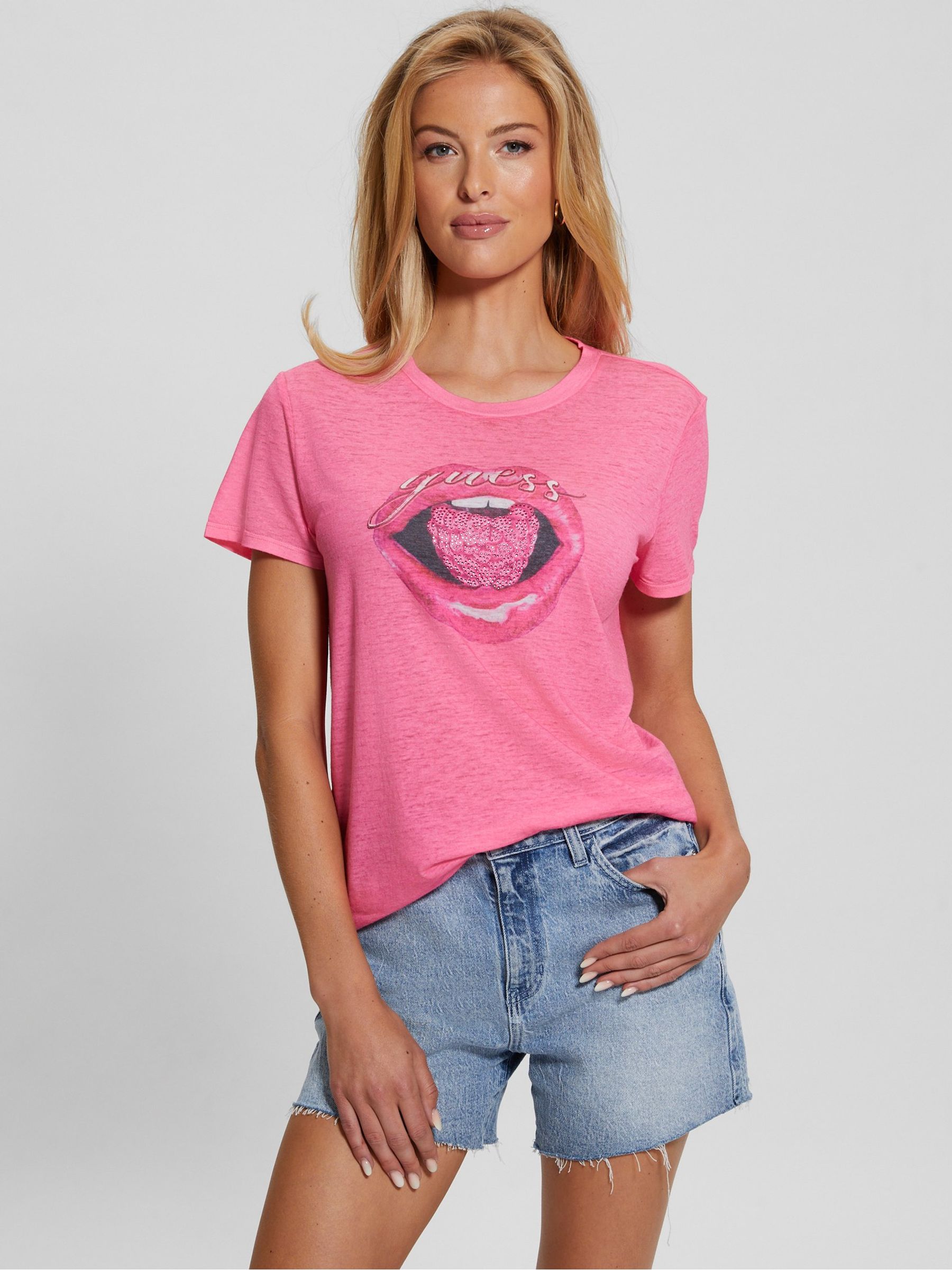 Buy Guess Pink Berry Lips Graphic T-Shirt from Next USA
