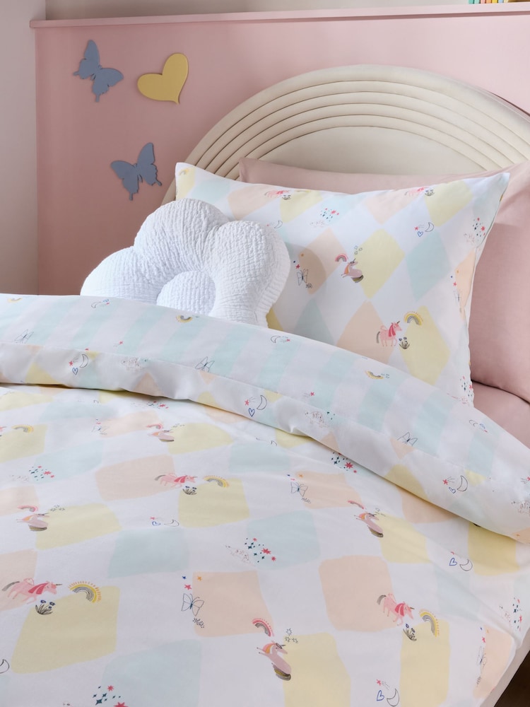 Unicorn Harlequin Printed Polycotton Duvet Cover and Pillowcase Bedding Set - Image 3 of 9