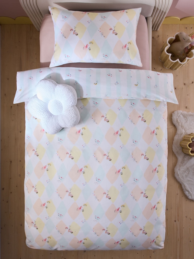 Unicorn Harlequin Printed Polycotton Duvet Cover and Pillowcase Bedding Set - Image 5 of 9