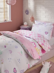 2 Pack Flower/Heart Character Icons Duvet Cover and Pillowcase Set - Image 2 of 6