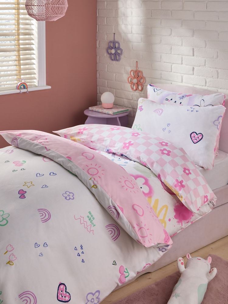 2 Pack Flower/Heart Character Icons Duvet Cover and Pillowcase Set - Image 2 of 6