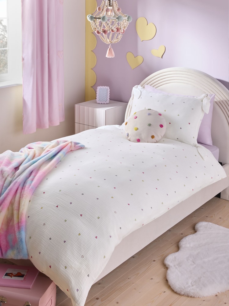 Multi Hearts Crinkle Muslin 100% Cotton Duvet Cover and Pillowcase Set - Image 1 of 6