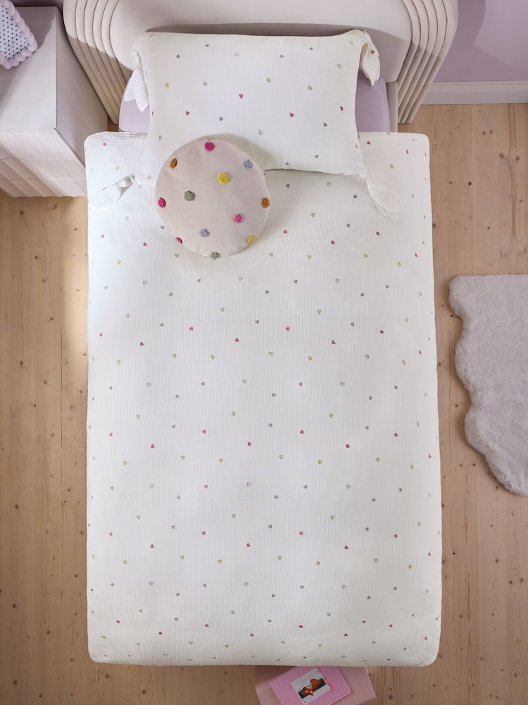 Multi Hearts Crinkle Muslin 100% Cotton Duvet Cover and Pillowcase Set - Image 2 of 6