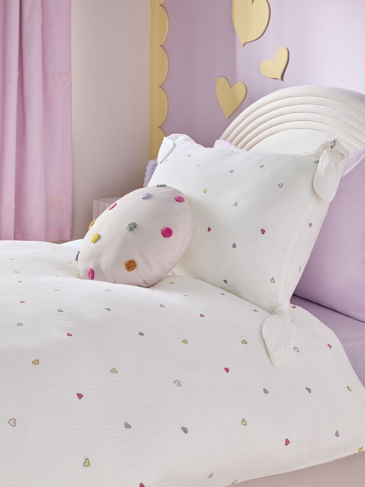 Multi Hearts Crinkle Muslin 100% Cotton Duvet Cover and Pillowcase Set - Image 3 of 6