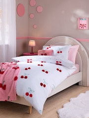 Red Cherry Poms Printed Polycotton Duvet Cover and Pillowcase Bedding Set - Image 1 of 9