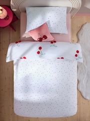 Red Cherry Poms Printed Polycotton Duvet Cover and Pillowcase Bedding Set - Image 4 of 9