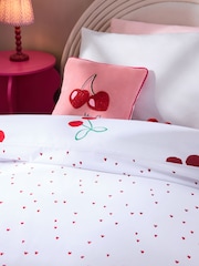 Red Cherry Poms Printed Polycotton Duvet Cover and Pillowcase Bedding Set - Image 6 of 9