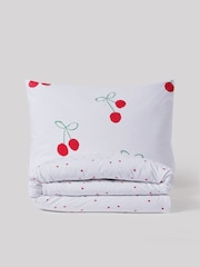 Red Cherry Poms Printed Polycotton Duvet Cover and Pillowcase Bedding Set - Image 8 of 9