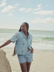 Blue Embroidered 100% Cotton Pull On Denim Shorts - Image 1 of 5
