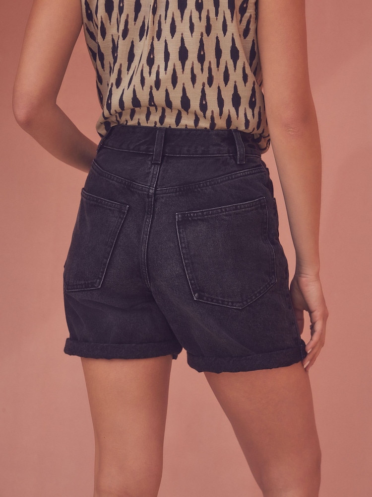 Noir - Short en jean décontracté Bleach Turn Up 100% coton - Image 3 of 7