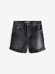Black Bleach Relaxed Turn Up 100% Cotton Denim Shorts - Image 5 of 7
