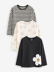 Monochrome Long Sleeve 100% Cotton T-Shirts 3 Pack - Image 1 of 4