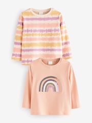 Multi Long Sleeve 100% Cotton Rainbow T-Shirts 2 Pack - Image 1 of 3