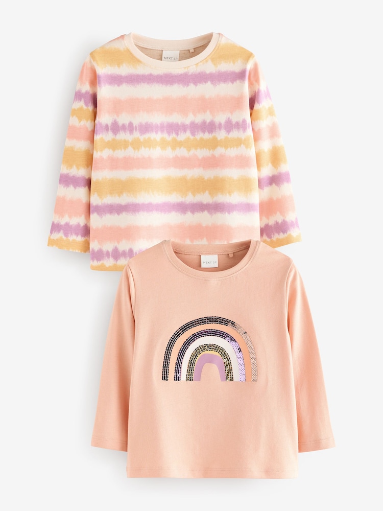 Multi Long Sleeve 100% Cotton Rainbow T-Shirts 2 Pack - Image 1 of 3