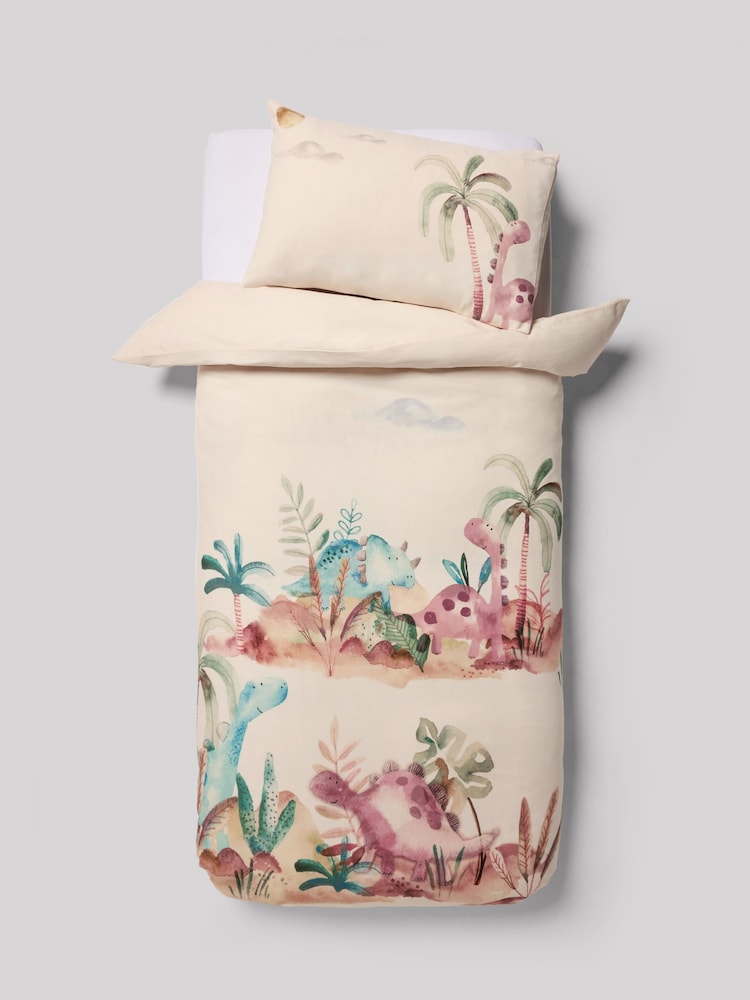 Natural Dinosaurs 100% Cotton Textured Printed Duvet Cover and Pillowcase Set - Image 3 of 5