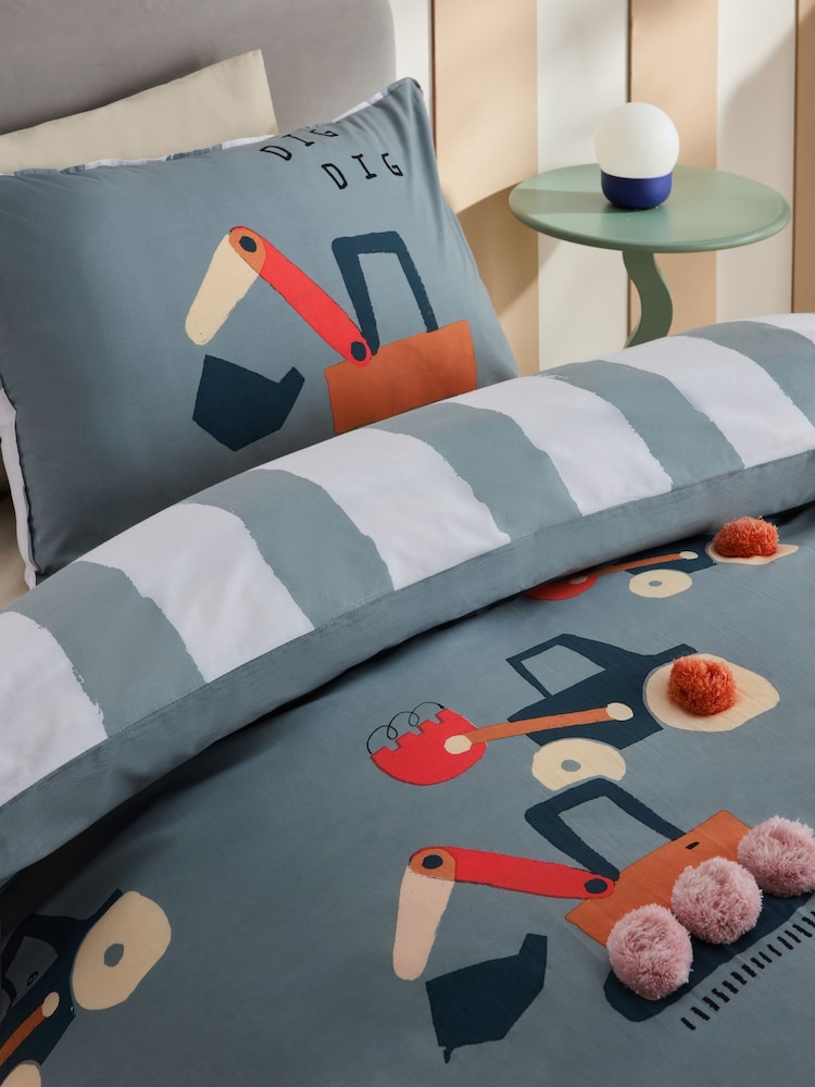 Diggers With Poms Duvet Cover and Pillowcase Set - Image 3 of 6